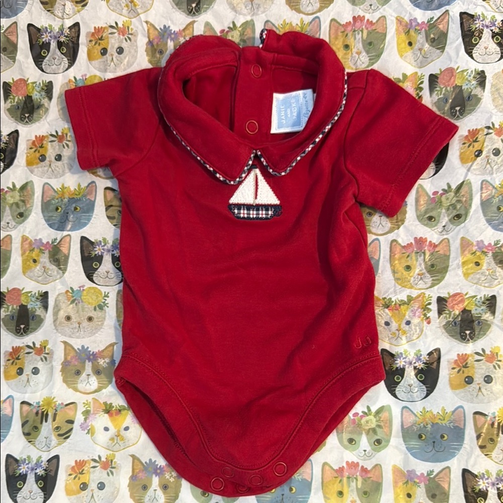 Janie and Jack Red Premie Onesie with Sailboat Accent